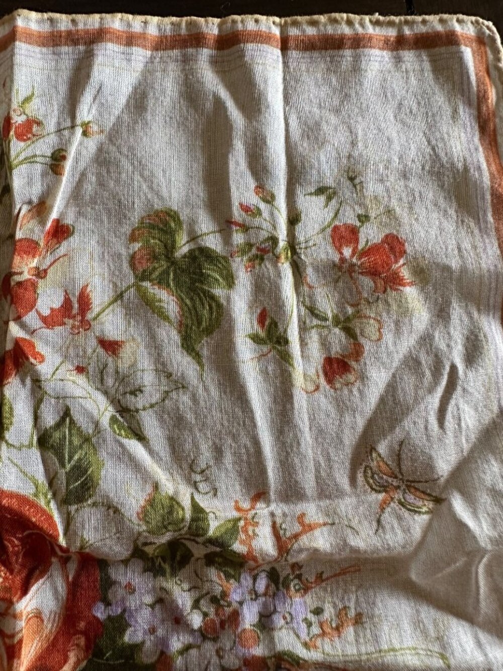 Vintage Flora Stoffels Handkerchief With Orange Roses & Bugs Print - Picture 4 of 16